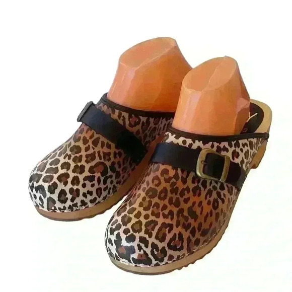 MY Clogs Wooden Women’s  Leather Cheetah Leopard Print  Made In Italy Sz 39/8.5 - Picture 3 of 12